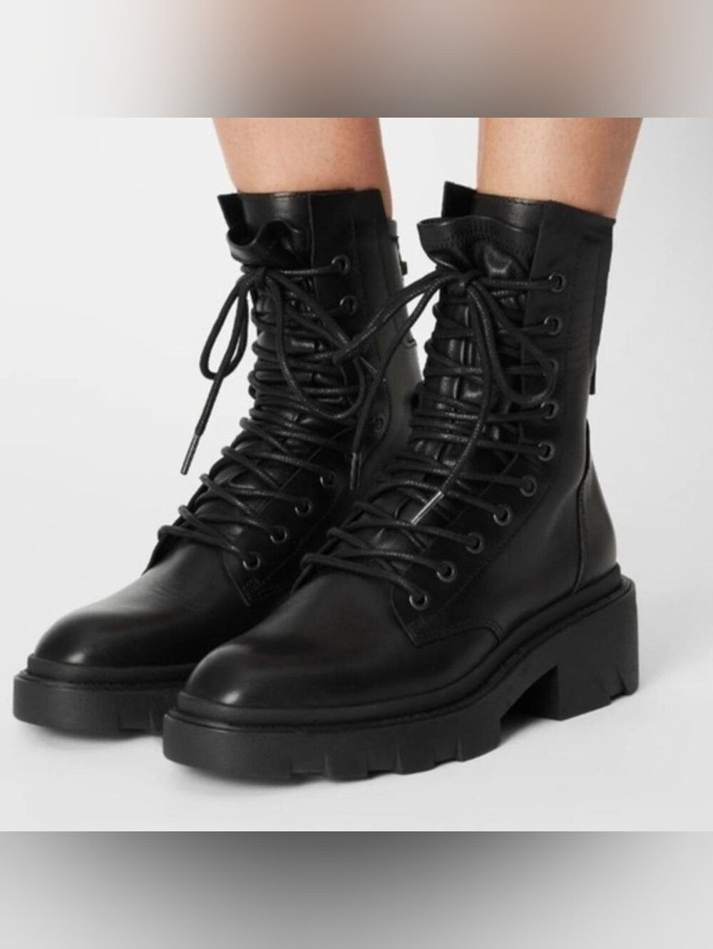 Ash Women's Maddox Leather Lace Up Zipper Combat Boots Black Size EU 36 Or US 6